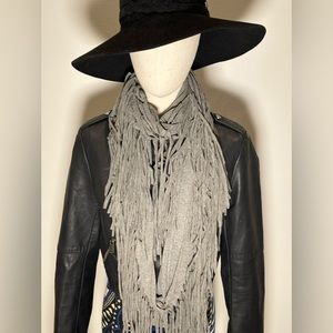 Akira fringe infinity scarf, gray, one size